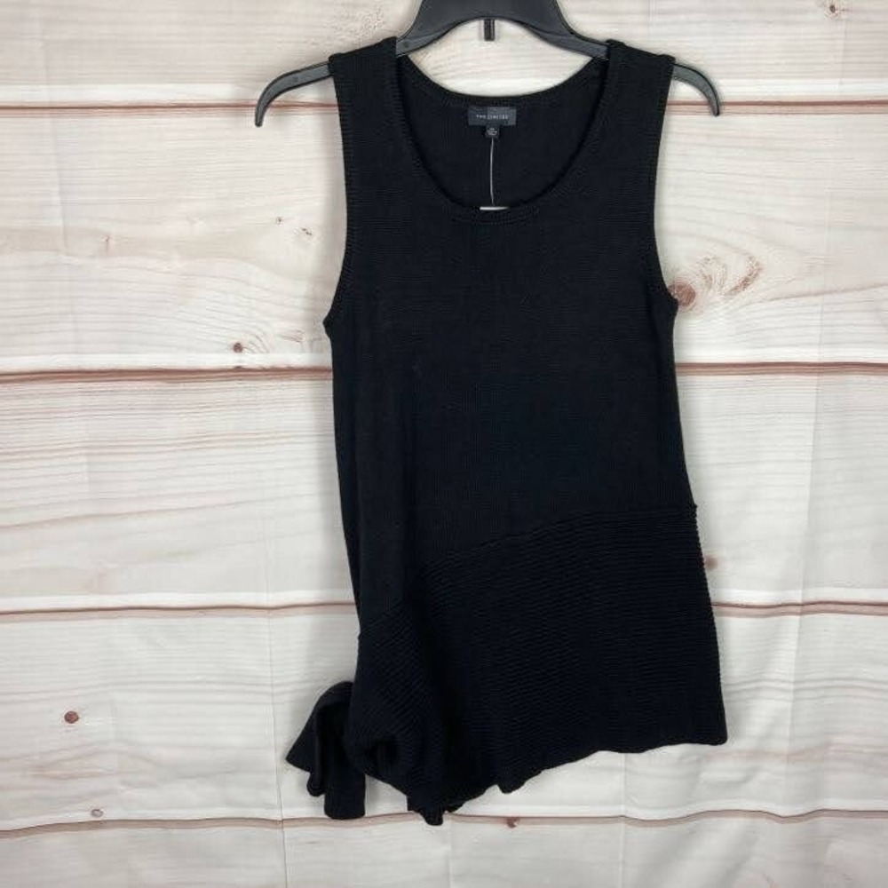 The Limited Top Women XS Sweater Knit Sleeveless Tunic Black Side Tie Scoop Neck